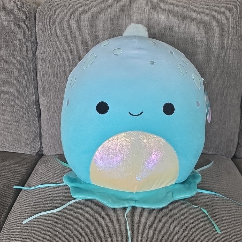 Super Cute Squishmallows Teal Jellyfish Plush, Jorgina, NWT, 14 Inch.